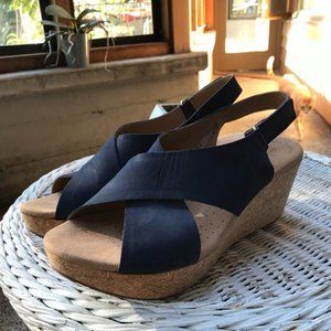 Navy Slingback Clarks Women's Annadel Eirwyn Wedge Sandal 12 Women's EUC